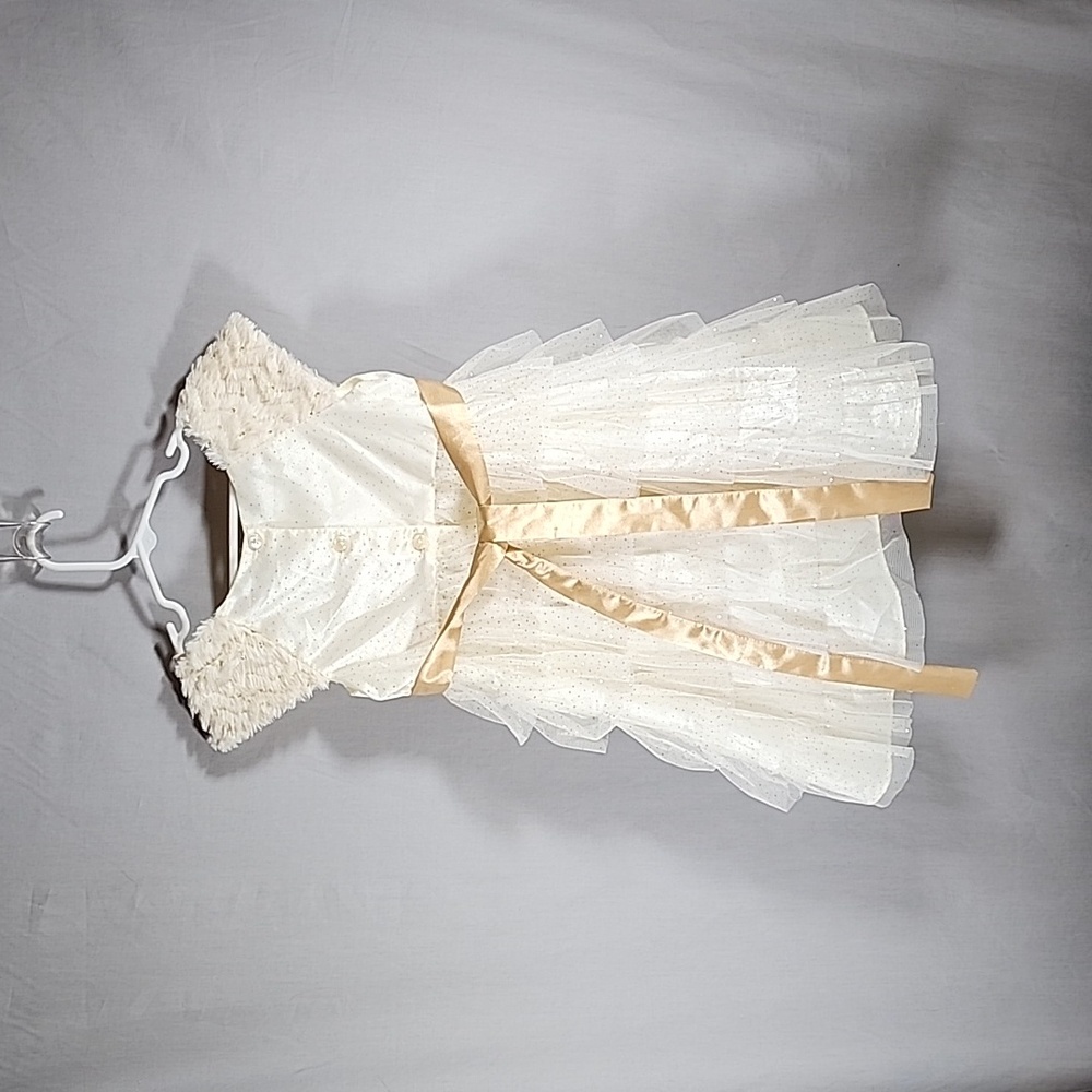 Jona Michelle Girls Dress with Sequins and Glitter Tulle with Golden Bow Size 5 - Picture 2 of 6